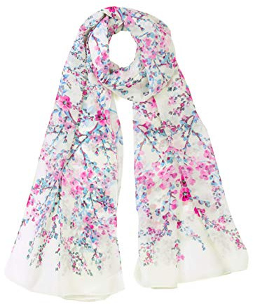 sourcing map Bufandas Florales Para Mujeres Bufandas Larga Playa Chiffon De Seda Bufanda Blanco-2 63x20
