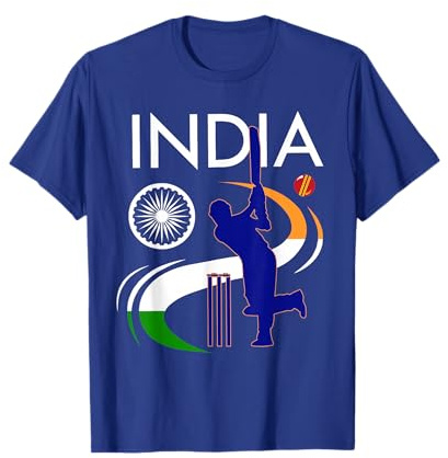 India Cricket with Indian Flag Brush Stroke Ashoka Chakra T-Shirt