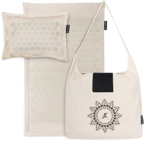 ProsourceFit Ki Acupressure Mat and Pillow Set with Linen for Back/Neck Pain Relief and Muscle Relaxation, Sand Dunes