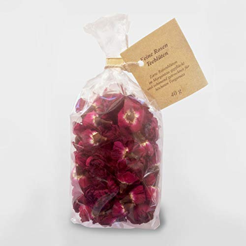 Feine Rosen Teeblüten | frisch geerntete und schonend getrocknete Essblüten aus eigenen Anbau | intensiver Duft von heimischen Damascener Rosen | Teeblüten | Rosenblütentee | Essrosen 40g