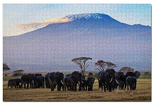 Kenya Kilimanjaro Amboseli Elephant Jigsaw Puzzle for Adults 1000 Piece Wooden Travel Gift Souvenir