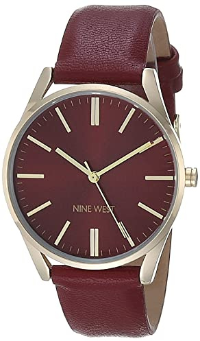 Nine West Women's Strap Watch Burgundy/Gold