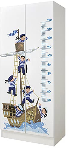 Leomark Blanc Armoire à Deux Portes - Roma - penderie pour vêtements, Meubles pour Enfants (Bateau avec Marins)