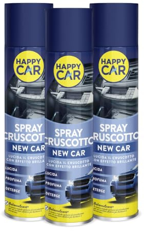 HappyCar x3 Spray Lucida Cruscotto Auto Professionale 600 ml - Lucida, Profuma e Deterge - Non Unge e Adatto a Tutte Le Superfici - Made in Italy (Talco)