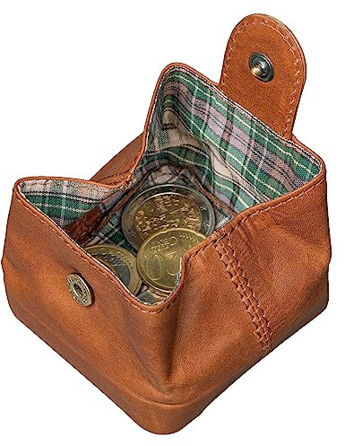 Benthill Leder Münzbörse - Minigeldbörse mit Kleingeldschütte - Wiener Schachtel aus echtem Leder - Slim Wallet - Schlanke Minibörse - Münzen Geldbörse, Farbe:Braun