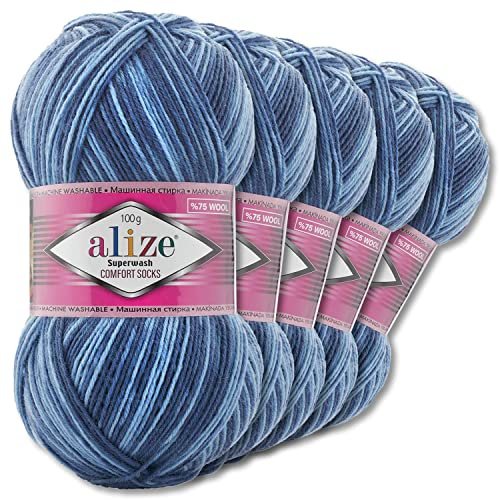 Wohnkult Alize Superwash Comfort 7677 - Gomitolo di lana per calze, 5 x 100 g, 33 colori a scelta