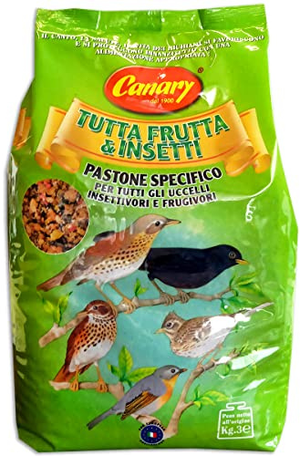 Canary Tutta Frutta & Insetti 1 pack da 3kg, mangime per uccelli insettivori e frugivori, pastoncino morbido, pastone per cesena, sassello, merlo, tordo, bottaccio, allodola