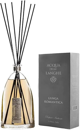 Acqua delle Langhe Profumatore Ambiente, Langa Romantica 200ml, Italienischer Raumduft Diffusor mit Rattanstäbchen, Aromatherapie für Zuhause, Lang anhaltender Duft