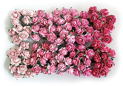 KADADSA 100 Stück winzige künstliche Rosen, gemischte rosa 5-farbige Maulbeerpapierblumen, 15–18 mm, Blumen, Hochzeit, Scrapbooking