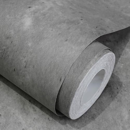 WADILE Dark Gray Concrete Wallpaper 15.7 in * 118 in, Cement Contact Paper 3D Matte Textured, Wall Paper Pull and Stick Self-Adhesive & Removable