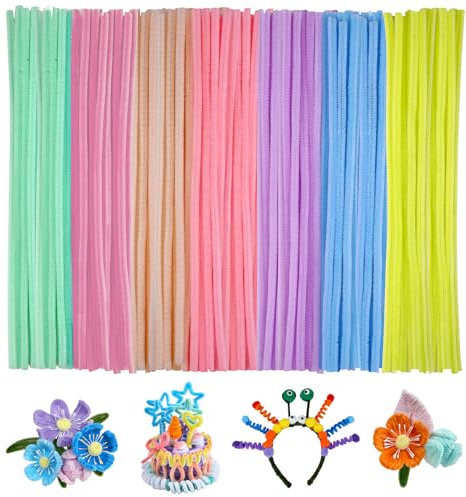 Ainiv 200 Stück Pfeifenreiniger Bunt zum Basteln, 7 Farben Pfeifenreiniger Chenilledraht Lang 30cm X 7mm, Pfeifenputzerdraht für Handwerk Dekorationen, Pipe Cleaner Basteln für DIY Handwerksprojekte