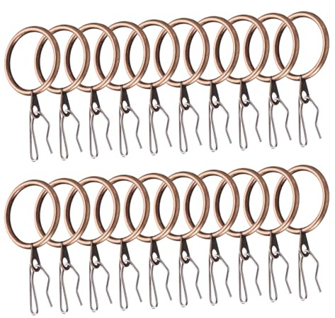 QUARKZMAN 28 Anneaux de Crochet de Rideau en Métal de 1,2 Pouce de Diamètre Intérieur, Œillets de Draperie en Cuivre, Anneaux de Rideau Coulissants avec Crochet de Draperie à Épingler