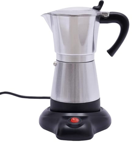 Jolre Macchina da caffè Elettrica, Macchina per Espresso 6 Tazze Moka, Macchina per Espresso Elettrica con Base Separata, Alluminio, 300 ML 480 Watt (Argento)