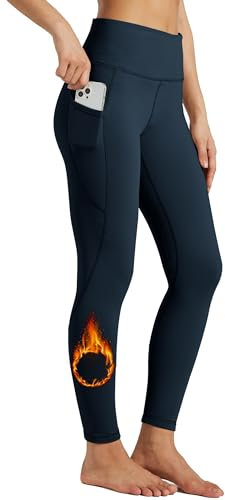 WILLIT Damen Fleece Leggings gefütterte High Waisted Winter Warme Hose Thermo Sportleggins Yoga Laufhosen mit Taschen Dunkelblau L