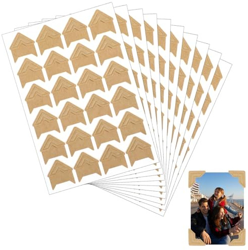 240 Pcs Photo Mounting Corners Self Adhesive Photo Corner Stickers Cowhide Color Photo Corners for DIY Craft Scrapbooking Photo Album Picture Frames Memory Books (10 Sheets)