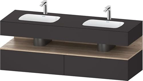 Duravit Qatego lavabo encastré avec meuble sous-lavabo en console, 1600x550x600mm, niche en chêne mamelonné, lavabo double, QA4797055800000, Couleur: Graphite