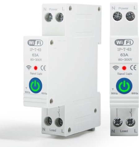 Jadeshay Disjoncteur WiFi, 1P 63A Disjoncteur Intelligent Compteur Electrique Interrupteur WiFi avec télécommande Vocale, Disjoncteur Connecté et contrôlé par Tuya APP(01)