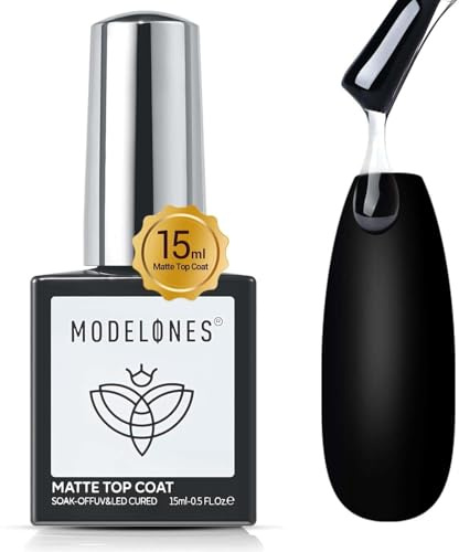 Modelones Matte Top Coat 15ml No Wipe Top Coat Gel UV, Überlack UV LED Gellack Gel Nagellack Polish für Gelnägel Nail Art Manicure