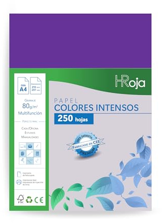 HRoja - Papel A4 Violeta Intenso - 250 Hojas de 80 gr | Hecho en Europa | Folios Compatibles con Impresoras Inkjet y Láser - Ideal para Oficina, Manualidades y Uso Diario