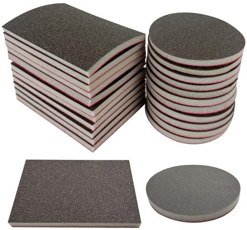 22 Piezas 2 Tamaños Esponjas de Lijado, Grano 120/180/240/320/400/500-600/800-1000/1200-1500/2000/2500/3000, Lija Húmedo y Seco para Madera, Metal, Pintura, Plástico, Reutilizable y Lavable