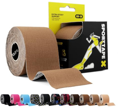 SPORTTAPE Cinta Kinesiológica 5cm x 5m Marrón Claro – Kinesiotape Deportivo y Terapéutico, Vendaje Neuromuscular para Rodilla, Tobillo, Fascia Plantar y Músculos, Impermeable, Adhesiva, Hipoalergénica