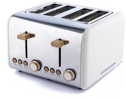 Hamilton Beach Toaster 4 Slice, Scandi, 1500W, 6 Browning Controls, Defrost, Reheat & Cancel Settings, Removable Crumb Tray, Matte Cream with Wood Effect - HBT02MC