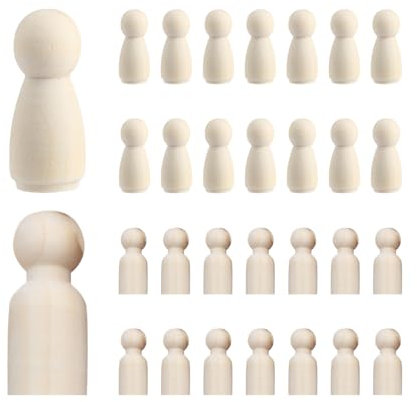 Bojueshaw 20PCS Unfinished Wooden Peg Dolls DIY Paintable Wood Figures for Crafting, Natural Colour Puppets for Kids' Creative Painting Projects