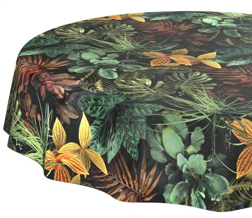 Nappe en Toile cirée Lavable, Facile d'entretien, imperméable, Effet Lotus, Nappe de Jardin, Motif Tropical, Ronde, 140 cm, Bord coupé