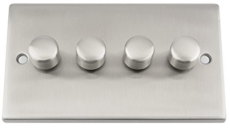 Light Dimmer Switch 4 Gang 2 Way 10 Amp - 400W - Satin Chrome - Square