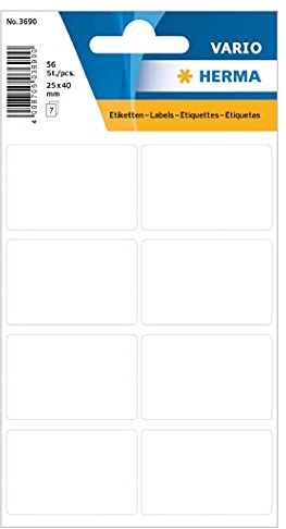 HERMA Lot de 3690 étiquettes multi-usages, 7 feuilles, 25 x 40 mm, 8 par feuille, 56 étiquettes autocollantes pour la maison, étiquettes autocollantes blanches, blanches