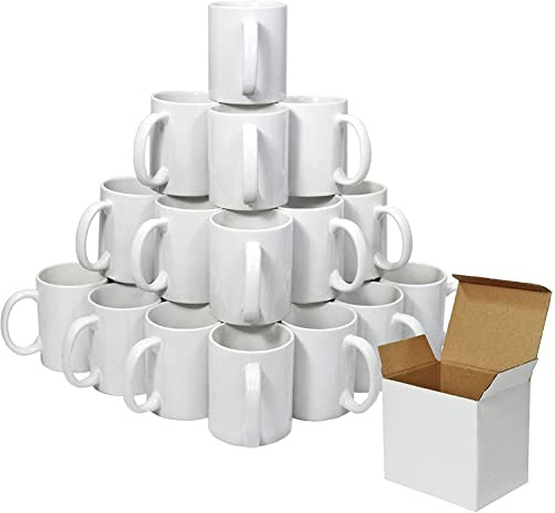 Publiclick® Lote 36 Tazas Blancas,Tazas cerámicas 350 ml. Presentada en Caja Individual, Tazas para Pintar, Boda, Tazas Ceramica, Med 9.8 x cm- 8.2 Ø -320gr (Sublimación)