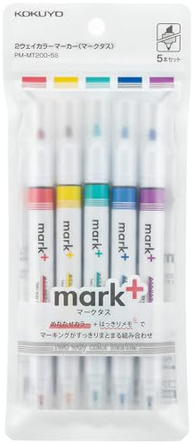 KOKUYO PM-MT200-5S Surligneur pastel à double pointe pour la Bible, couleurs assorties, pointe fine et biseautée, sans bavure, séchage rapide, pour agenda, planificateur, notes
