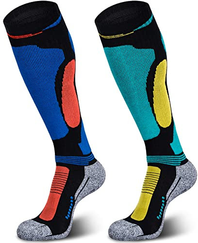 Muezna 2 Paar Merinowolle Skisocken, Herren Damen Knie-Hochleistungs-Thermosocken für Winter, Schnee, Snowboarden, Outdoor-Sport, Jagd Large