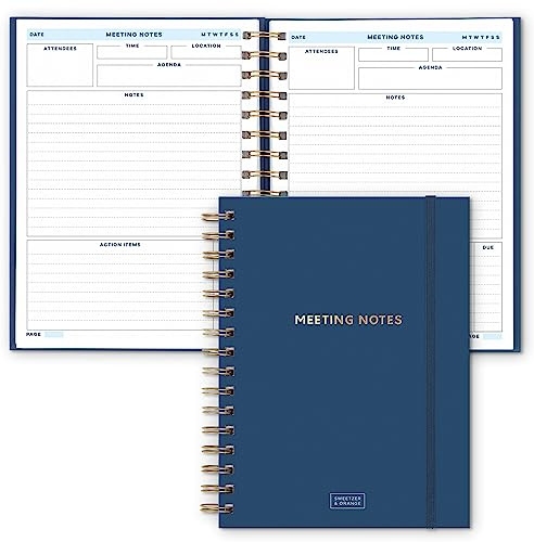 S & O Cuaderno de reuniones medio para el trabajo, bloc de notas profesional para la organización de tareas, planificador de negocios, organizador de escritorio, 168 páginas de notas de sesión para el