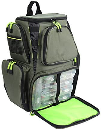 Angelgerät-Aufbewahrungstasche, Angelrucksack, wasserdichte Angelköder, Rollentasche mit verstellbaren Trägern (grün, 45 x 41 cm)