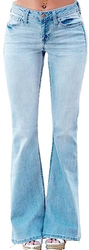 Ownwfeat Jeans À Pattes D'éléphant pour Femmes, Pantalons Réguliers Amincissants À Double Poche Wash Blue L