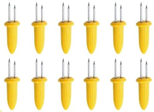 fiXte® Stainless Steel BBQ Skewers | Corn On The Cob Holders | Corn Grips Forks | Barbecue Tool | Sweetcorn Holder Fork | Corn Cob Sticks | for BBQ, Camping, Picnic, Summer Party (Pack of 12)