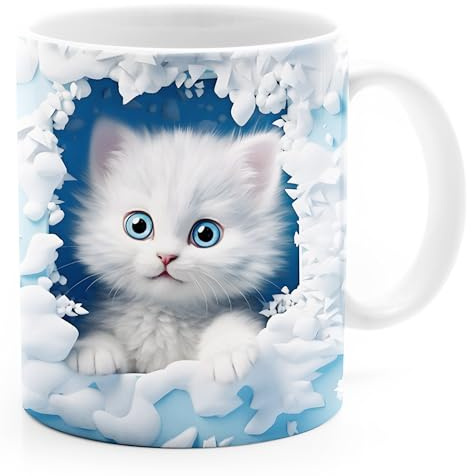 MoonWorks® Tasse Weihnachten 3D Illusion Katze Schneemann Weihnachtsmann Wintertasse XMAS Weiss standard