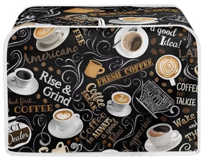 POLERO Funda para electrodomésticos de cocina con estampado de café para la mayoría de tostadoras estándar de 2 rebanadas, lavable a máquina, cubierta antipolvo