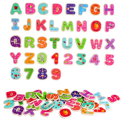 2 set da 72 pezzi TOWO lettere e numeri magnetici in legno - magneti da frigorifero per bambini - magneti con alfabeto e numeri per bambini - giochi di apprendimento dell'ortografia e dell'alfabeto