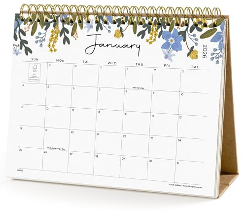 Small Desk Calendar 2026, Cabbrix Standing Flip Desktop Calendar Covers 12 Months Runs from January 2026 to December 2026, Flip Desk Calendars with Stickers and Flower Design 8x6
