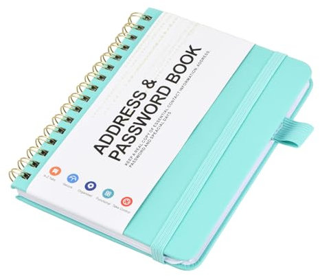 Adressbuch A6 mit Register A-Z, Adressbuch A6 Spiral mit Innentasche, 64 Sheets/128 Pages 14.5x12cm Passwortbuch mit Registerkarten, Adress-Organizer, Telefon-Notizbuch für Website-Logins (Grün)