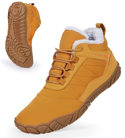 Winter Barefoot Hiking Shoes - Snow Boots for Women & Men, Waterproof, Warm, Fur Lined, Non-Slip, Wide Toe, Slip On, Short