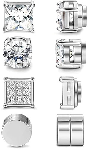 4 Pairs Stainless Steel Magnetic Stud Earrings For Men Women Silver Tone Cz Non-Piercing Clip On Stud Earrings Set 8Mm Clever treatment