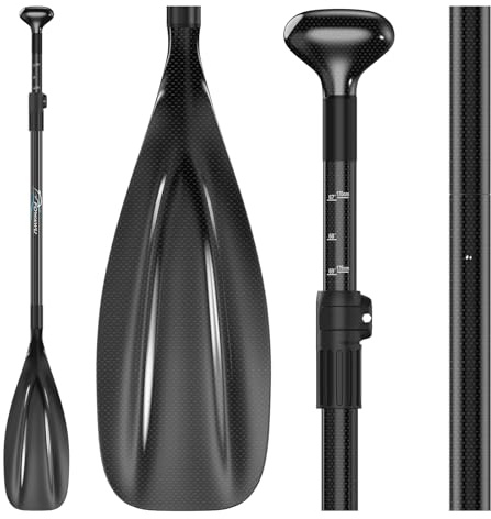 FOWAWU Pagaia SUP Fibra di Carbonio Completa, Leggero 1.45 lbs(657g) Pagaia da 3 pezzi per SUP Stand Up Paddle Board, Remo per Sup Regolabile Telescopica 160 cm – 210 cm