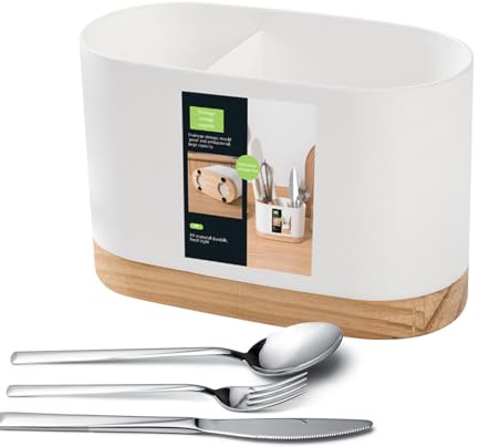 Generico Scolapiatti per Posate, Portaposate in Plastica PP, Scolaposate con Compartimento Antiruggine per Cucina, Porta Utensili da Cucina per Asciugare o Conservare(Bianco)