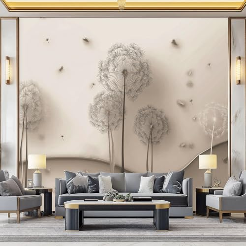 3D Effect Photo Wallpaper Minimalism 3D Dandelion, 157 x 110 inch (W x H) Panoramic Custom Photo Wallpaper Wall Mural - Light Gray Eco-Friendly Wall Sticker Poster Decoration