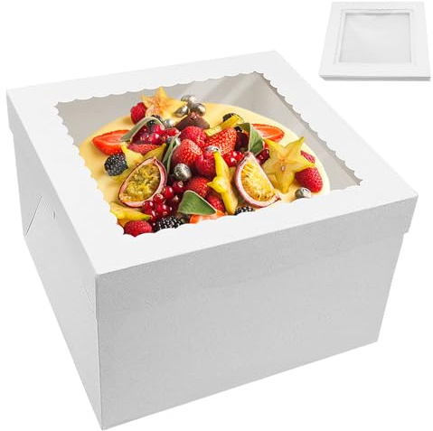 HVIHWI 5 Piezas Caja para Pasteles, Caja Tarta con Ventana Transparente, 30x30x20cm Recipiente para Tartas Blancas para Exposición, Regalo, Cumpleaños y Eventos(Sin Base para Tarta)