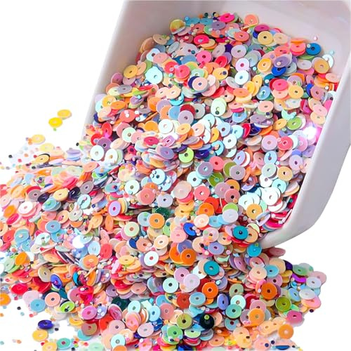 PLUSHCEWT 4mm Sequins for Crafts, 50g Iridescent PVC Sequins for Sewing & Sequin Art, Premium Bulk Sequin for DIY Arts, Kids Crafts, Jewelry Making, and Clothing(10000 Pcs)