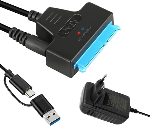 Bpzmm Câble Adaptateur SATA vers USB 3.0 avec Alimentation 12V 2A, Adaptateur SATA USB pour Disques Durs SSD/HDD 2,5 & 3,5, Compatible avec Windows, Mac et Linux